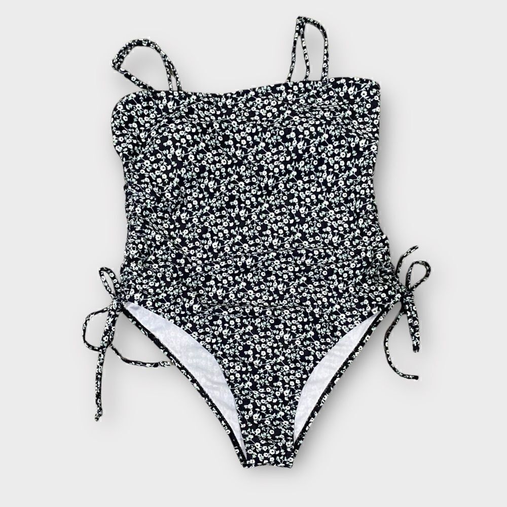 Shein Navy Floral One Piece Swimsuit Large